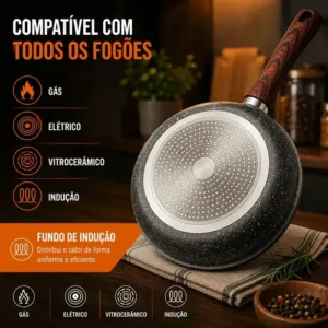 Frigideira Antiaderente Cerâmica Granito 24cm com Espátula Cabo de Madeira Indução Cooktop e Fogão a Gás Não Gruda Sem Óleo Viacruz - Imagem 2