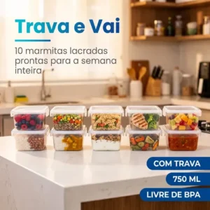 Kit 10 Potes 750ml com Tampa Trava Plástico Transparente para Mantimentos e Alimentos Marmita Organizador de Cozinha Geladeira e Freezer Jogo de Potes para Organização Ponte Lar Utilidades - Imagem 8