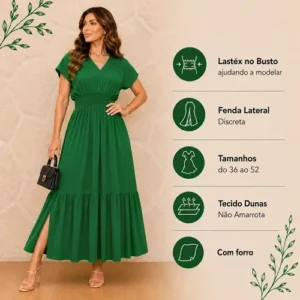 Vestido Longo Feminino Evangélico Gola V Detalhe Em Lastéx - Imagem 6