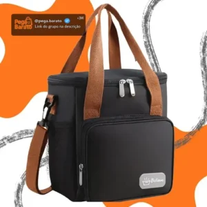 Bolsa Térmica Lancheira Marmita 12L Média Cerveja Comida Bebidas Academia Trabalho Escola Passeio Alça Ajustável e Removível Conserva Quente E Frio Cor Preta Tche Amo - Imagem 1