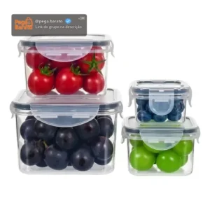 Conjunto 4 Potes Hermeticos Transparente Vasilhas Plasticas - Imagem 1
