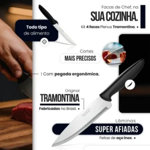 Jogo Facas Tramontina Plenus 4 Peças Inox Multiuso Cozinha - Imagem 3