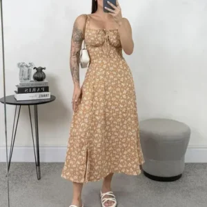 Vestido Midi Floral Com Fenda Feminino Estilo Blogueira - Imagem 6