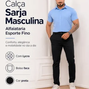 Calça Masculina Sarja Premium Social Esport Fino Bolso Lycra - Imagem 3