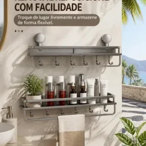 Banheiro Prateleira Sem Furo Adesivo Parede Suporte 60cm - Imagem 3