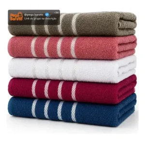 Kit 5 Toalhas Banho Luxo 100% Algodão - Barra Prata Promoção - Imagem 1