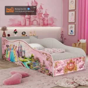 Cama Infantil Juvenil Princesas Rosa Montessori Com Colchão - Imagem 1