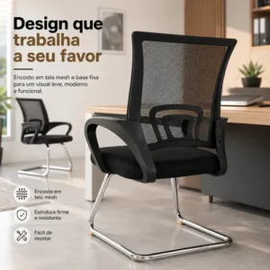 Cadeira de Escritório Secretária Base Fixa com Estofado de Mesh Império Brazil Business Cor Preta - Imagem 6