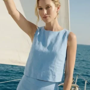Conjunto Feminino Linho Calça Pantalona E Blusa Regata - Imagem 2