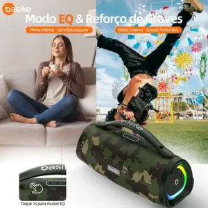Caixa Bluetooth Portatil, Subwoofer Ativo, Boombox, 160w, Bluetooth 5.4, Estéreo Hifi, Tws 1+1, 10000mah, Bateria 15 Horas(65b Spl), Ipx6, Com Rgb, Powerbank Para iPhone E Samsung, Cor Camuflagem - Imagem 9