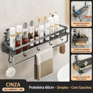 Banheiro Prateleira Sem Furo Adesivo Parede Suporte 60cm - Imagem 2