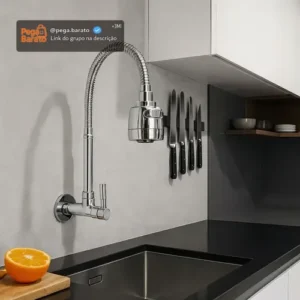 Torneira Gourmet de Parede Dex, Bica Móvel e Flexível, para Cozinha e Área Gourmet - Imagem 1
