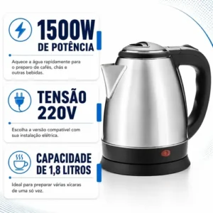Chaleira Elétrica Inox 1,8L 1500W Aquecimento Rápido Automática - Imagem 8
