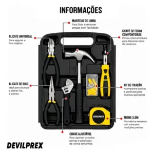 Maleta Estojo Kit Jogo 169 Ferramentas Caixa Completa Devilprex Preto - Imagem 2