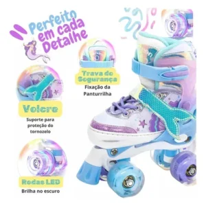 Patins 4 Rodas Com Led Patins Infantil Menina + Kit Proteção - Imagem 6