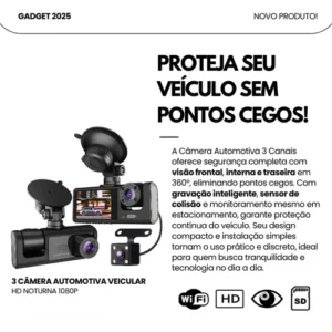3 Câmera Wifi Automotiva Veicular Carro Com Hd Noturna 1080p Icarbonx - Imagem 2