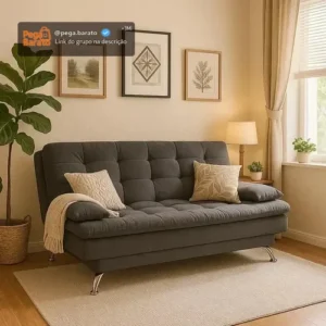Sofá-cama 3 Lugares Casal Premium Suede Cinza - Imagem 1