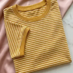 Blusa Feminina T-shirt Listrada Básica Social Manga Curta - Imagem 1