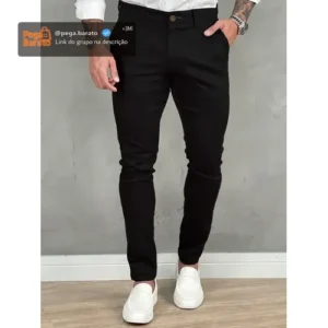 Calça Masculina Sarja Premium Social Esport Fino Bolso Lycra - Imagem 1