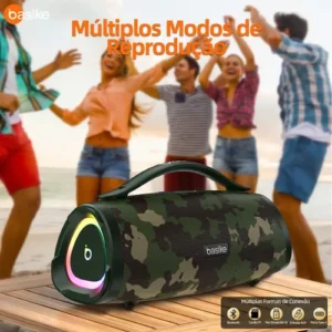 Caixa Bluetooth Portatil, Subwoofer Ativo, Boombox, 160w, Bluetooth 5.4, Estéreo Hifi, Tws 1+1, 10000mah, Bateria 15 Horas(65b Spl), Ipx6, Com Rgb, Powerbank Para iPhone E Samsung, Cor Camuflagem - Imagem 6