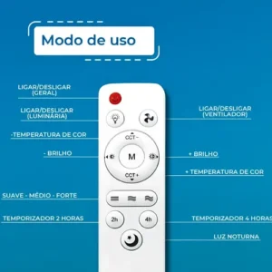Luminária Ventilador De Teto 40w Potente Com Controle Remoto - Imagem 7