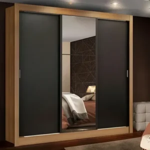 Guarda Roupa Casal Madesa Mônaco 3 Portas Correr Espelho Rp Cor Rustic/Preto - Imagem 1