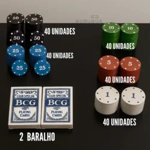 Kit Jogo De Poker Texas Semi Profissional Completo 200 Fichas Numeradas Campeonato Marca Kururuá - Imagem 2