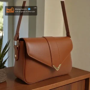 Bolsa Feminina Baguete De Ombro Com Detalhes Em Dourado - Imagem 1