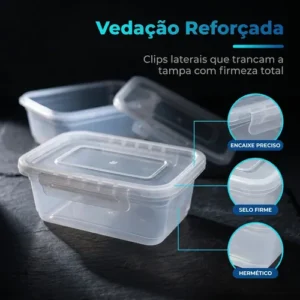 Kit 10 Potes 750ml com Tampa Trava Plástico Transparente para Mantimentos e Alimentos Marmita Organizador de Cozinha Geladeira e Freezer Jogo de Potes para Organização Ponte Lar Utilidades - Imagem 4