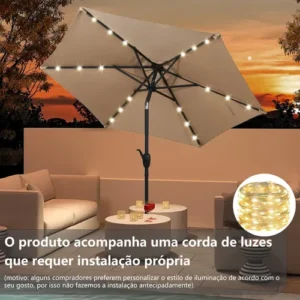 Ombrelone 2,10m Piscina Articulado Manivela Com Luz Cáqui - Imagem 3
