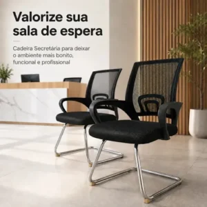 Cadeira de Escritório Secretária Base Fixa com Estofado de Mesh Império Brazil Business Cor Preta - Imagem 7
