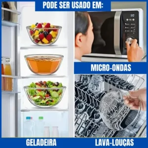 Jogo Com 5 Potes De Vidro Herméticos Com Tampa Tigela Redondo Marmita Ms Variedades E Utilidades Sortido - Imagem 2