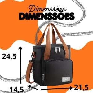 Bolsa Térmica Lancheira Marmita 12L Média Cerveja Comida Bebidas Academia Trabalho Escola Passeio Alça Ajustável e Removível Conserva Quente E Frio Cor Preta Tche Amo - Imagem 6