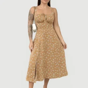 Vestido Midi Floral Com Fenda Feminino Estilo Blogueira - Imagem 4