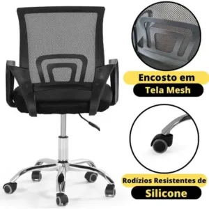 Cadeira De Escritório Secretária Giratória Altura Ajustável Cor Preto - Imagem 10