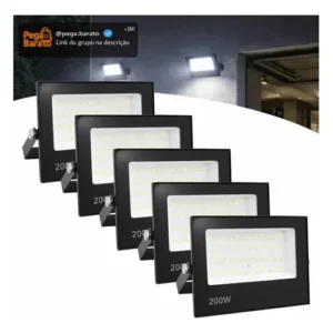 Kit 5 Refletor SMD Led B&G 200w Prova Dágua Carcaça Preto Luz Branco-frio - Imagem 1