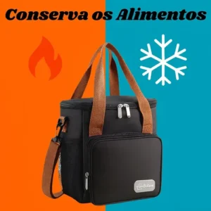 Bolsa Térmica Lancheira Marmita 12L Média Cerveja Comida Bebidas Academia Trabalho Escola Passeio Alça Ajustável e Removível Conserva Quente E Frio Cor Preta Tche Amo - Imagem 7