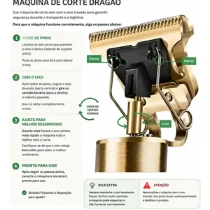 Maquininha de Corte Profissional Dragão Sem Fio Lâminas Titanium USB - Imagem 2
