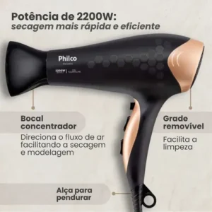 Secador De Cabelos Philco Bivolt 2200w Com Difusor Preto - Imagem 2