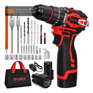 Parafusadeira e Furadeira de Impacto Brushless Atverce 16,8V Sem Fio Profissional com 2 Baterias e Carregador Bivolt - Imagem 1