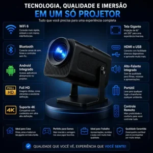 Projetor HY320 Hardline Smart TV Android WiFi 6 390 ANSI Lumens Full HD Suporte 4K HDMI Bluetooth HY 320 85-200 Polegadas Alto Falante Com Controle Remoto Bivolt Portátil - Imagem 2