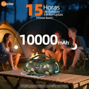 Caixa Bluetooth Portatil, Subwoofer Ativo, Boombox, 160w, Bluetooth 5.4, Estéreo Hifi, Tws 1+1, 10000mah, Bateria 15 Horas(65b Spl), Ipx6, Com Rgb, Powerbank Para iPhone E Samsung, Cor Camuflagem - Imagem 4