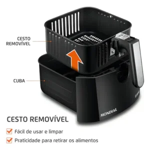 Fritadeira elétrica sem óleo Mondial Cozinha AFN-50 5L preta e inox - Imagem 5