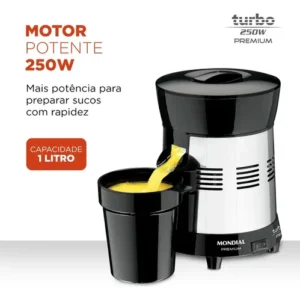 Extrator de Sucos E-10 Turbo Premium Com Potência De 250W Cor Preto e Inox Mondial - Imagem 3