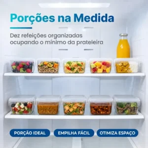 Kit 10 Potes 750ml com Tampa Trava Plástico Transparente para Mantimentos e Alimentos Marmita Organizador de Cozinha Geladeira e Freezer Jogo de Potes para Organização Ponte Lar Utilidades - Imagem 5