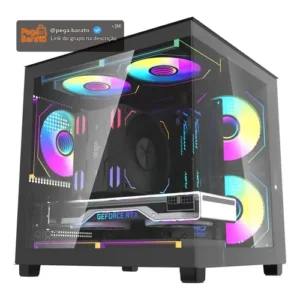 Gabinete Gamer Aigo Luna A275 Preto Mini-Tower com Lateral de Vidro e 3 Fans Rainbow - Imagem 1