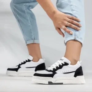 Tênis Feminino Casual Streetwear Branco Com Detalhes Camurça - Imagem 2