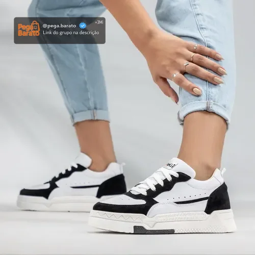 Tênis Feminino Casual Streetwear Branco Com Detalhes Camurça