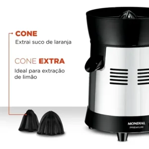 Extrator de Sucos E-10 Turbo Premium Com Potência De 250W Cor Preto e Inox Mondial - Imagem 4