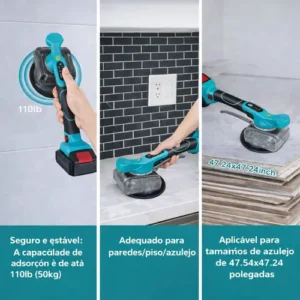 Maquina Assentar Piso Porcelanato Sem Fio Vibratória Ventosa 2 Baterias 48v Bolsa Transporte - Imagem 7